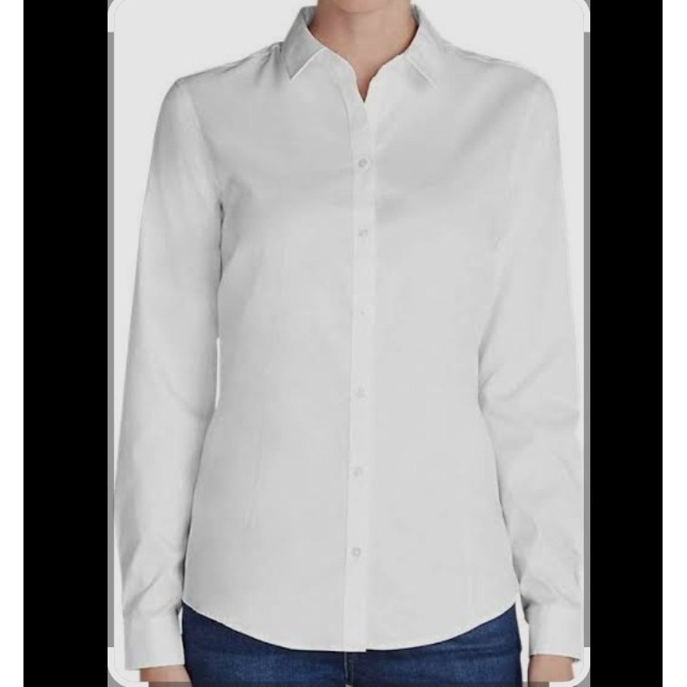 Eddie Bauer Womens White Stretch Wrinkle Resistant Long Sleeve Button Down Shirt